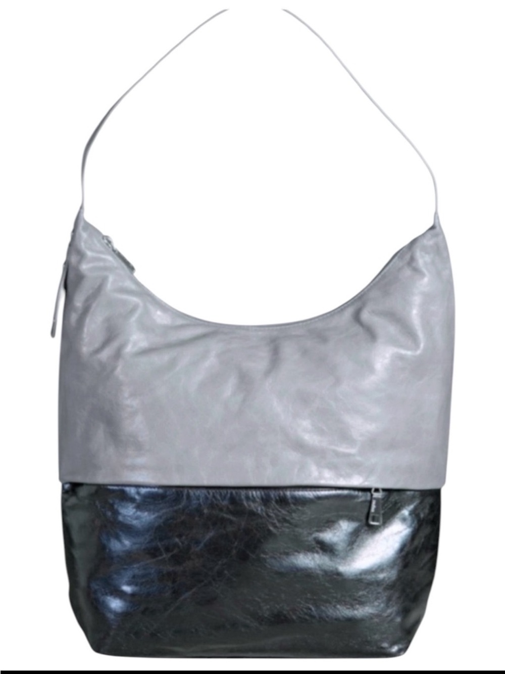 HOBO Joyce Large Leather Two Tone Purse Stone Black Shoulder Bag Zip Top - Picture 2 of 14